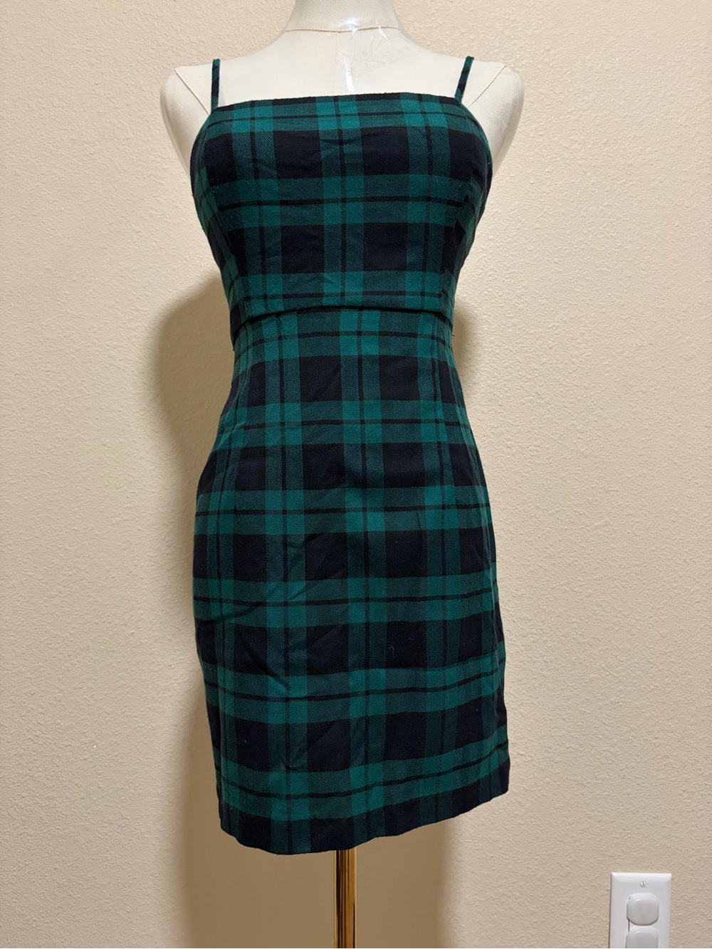 Forever 21 Green and Black Plaid Spaghetti Strap Mini Dress